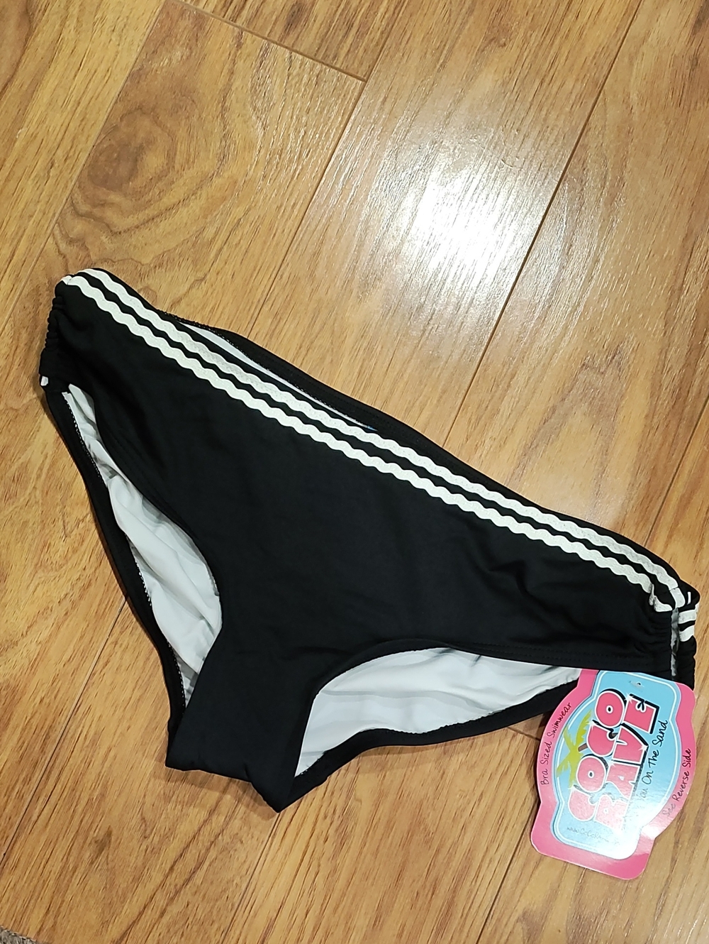 Coco Rave Black Bikini Brief with White Scallop Trim
